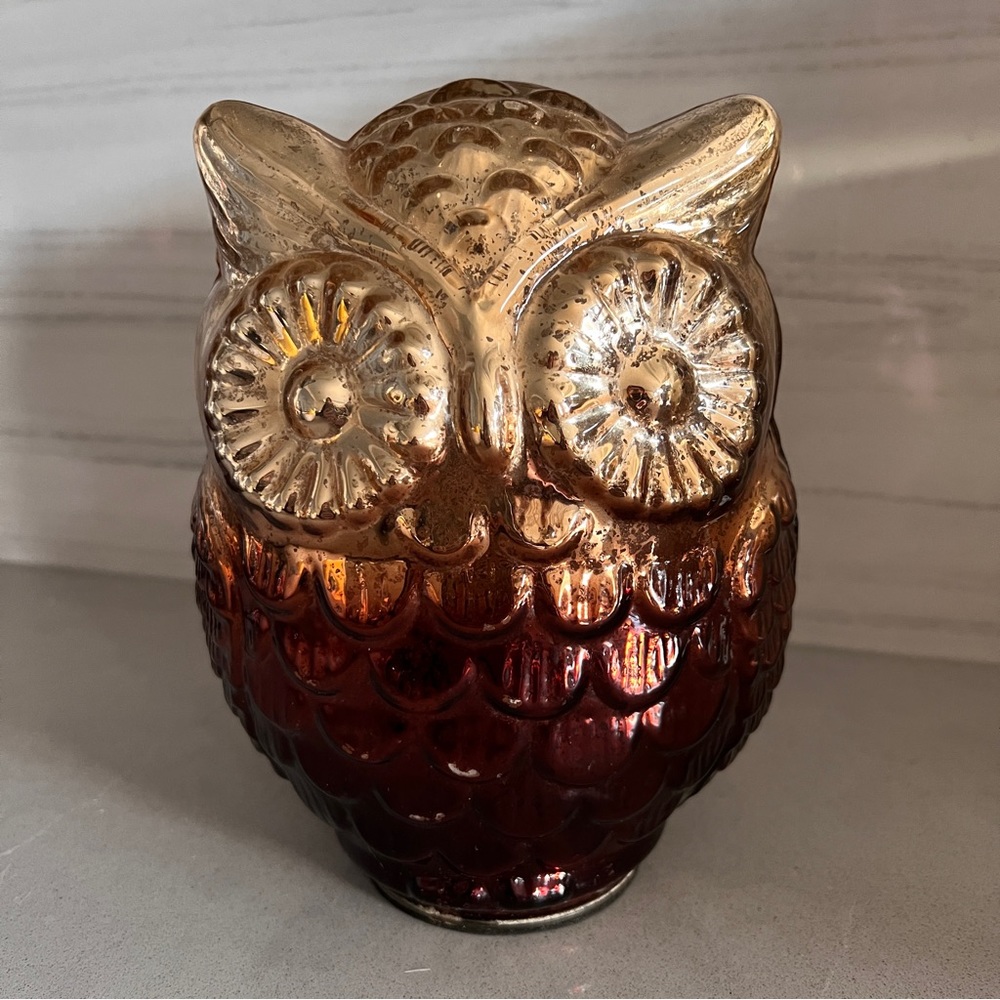 Kohl's Art Glass Owl Sculpture Iridescent Brown/Gold ‎ Ombre 8 Inch Height